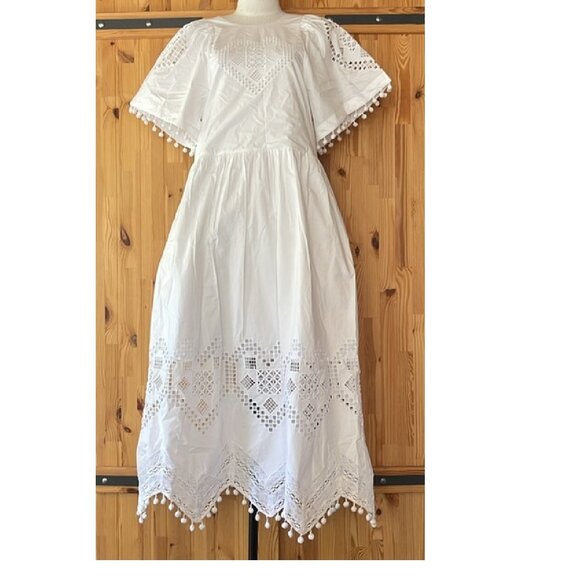 NEW RHODE CLAUDE COTTON DRESS IN WHITE HEART EYELET SIZE XS - Picture 2 of 12